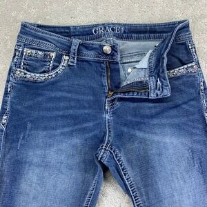 GRACE in LA Jeans Womens 28x29.5 Blue Bootcut Rhinestone Embellished Stretch